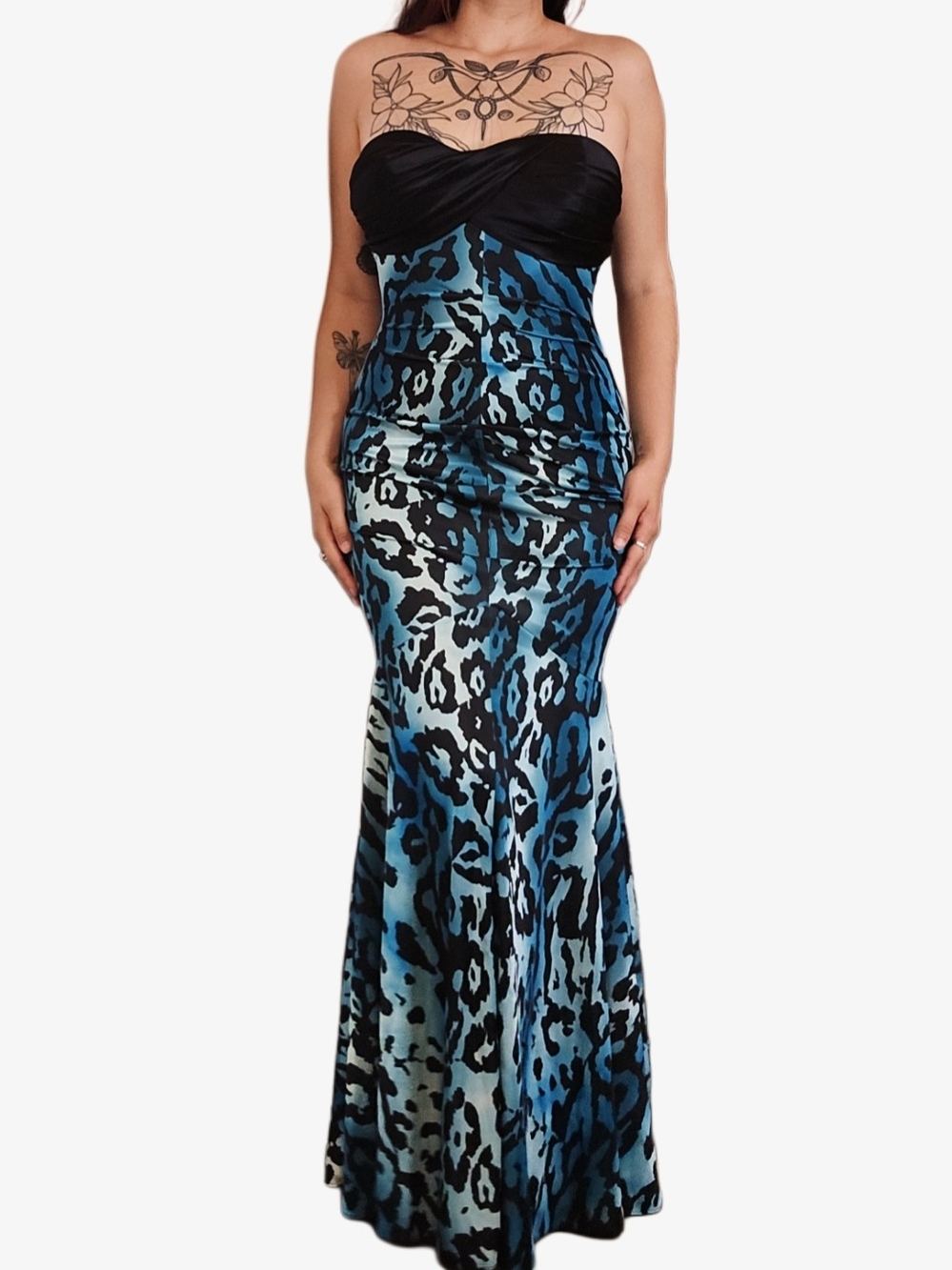 Vintage Y2k Strapless Blue Ombre Leopard Print Mermaid Dress!